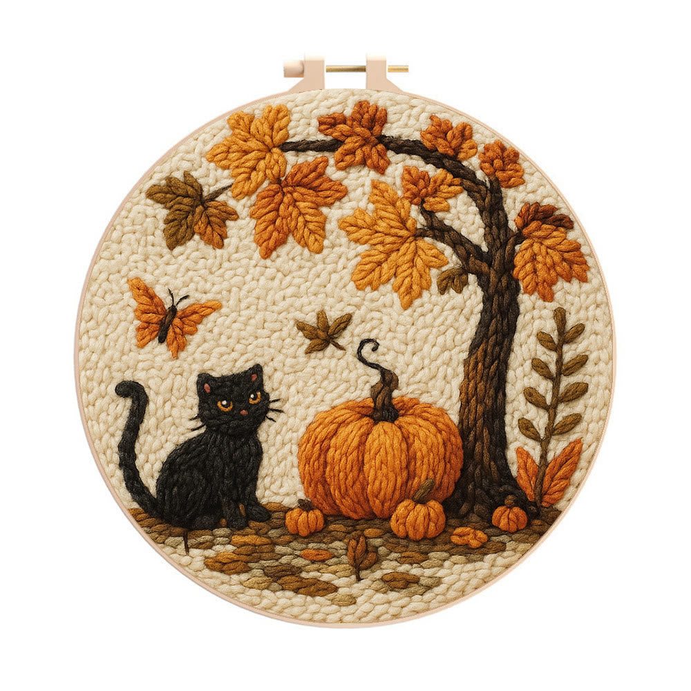 Halloween Autumn Punch Needle Kit - Diy Punch Needle Coaster | Halloween Pumpkin Handicraft | Easy Festival Decoration - 8 inch Hoop Kit - image 0