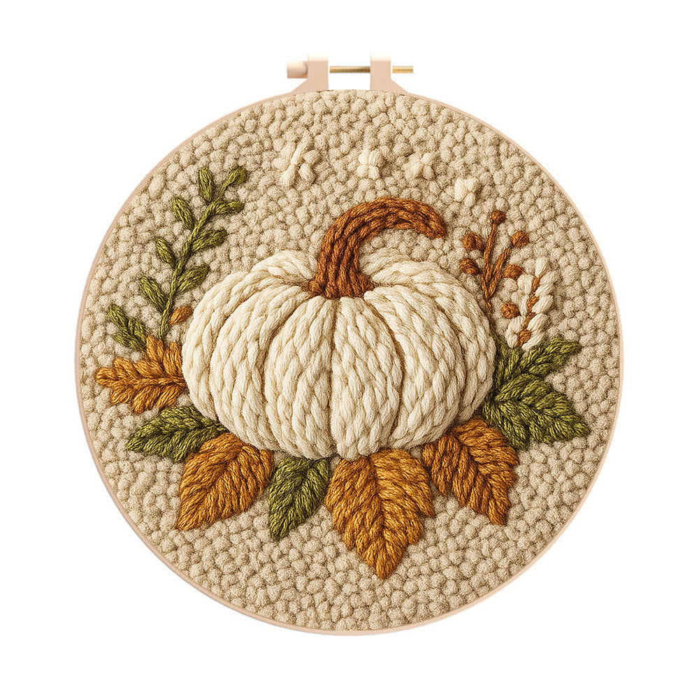 Halloween Pumpkin Punch Needle Kit - Diy Punch Needle Coaster | Art Craft For Home Decor | Handmade Needle Gift - 8 inch Hoop Kit - image 0