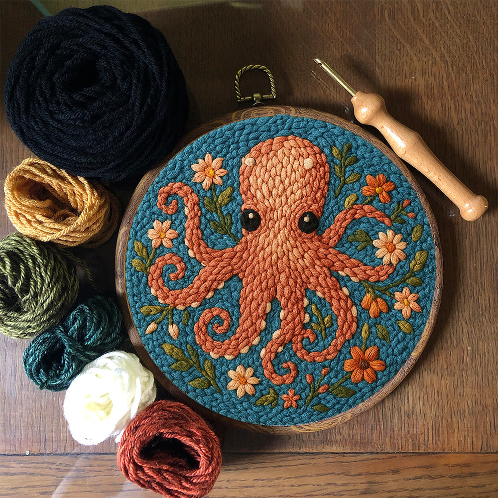 Floral Octopus Punch Needle Kit - Diy Punch Needle Coaster | Whimsical Handmade Artwork | Creative Gift For Friends - image 6