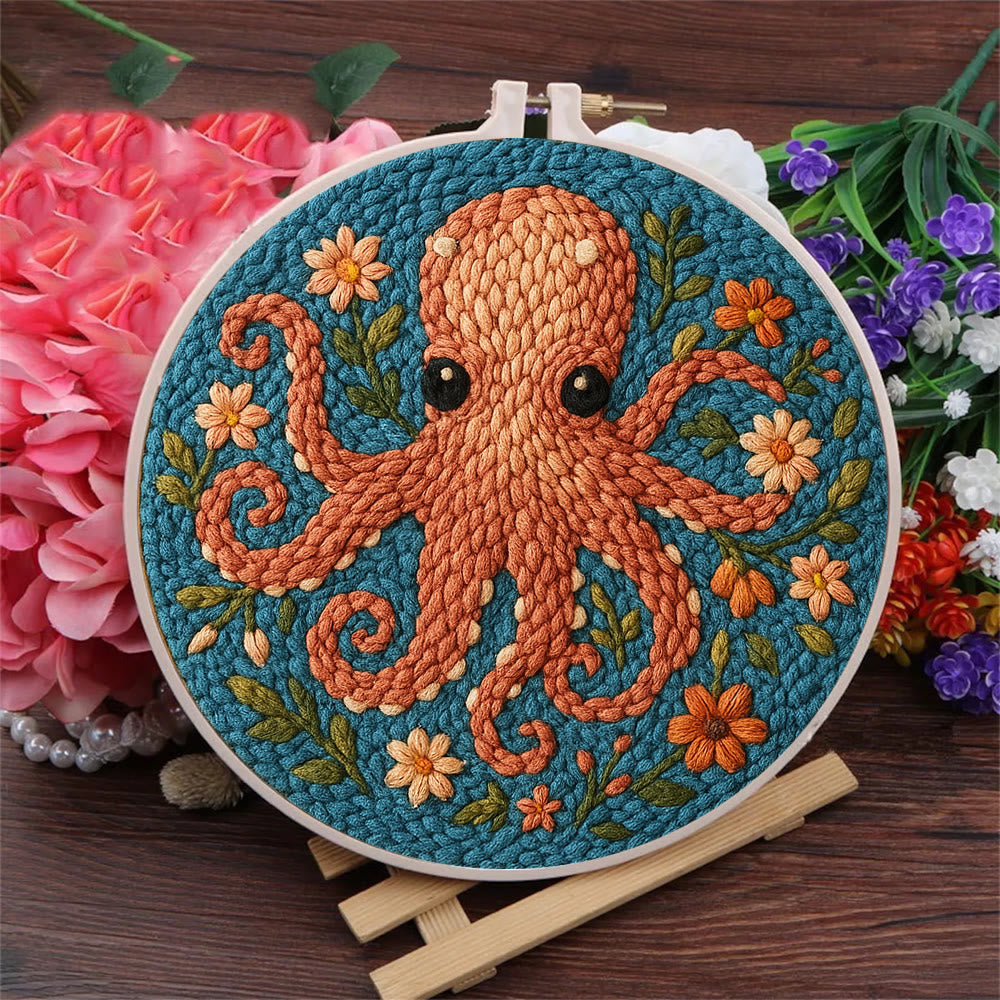 Floral Octopus Punch Needle Kit - Diy Punch Needle Coaster | Whimsical Handmade Artwork | Creative Gift For Friends - image 3