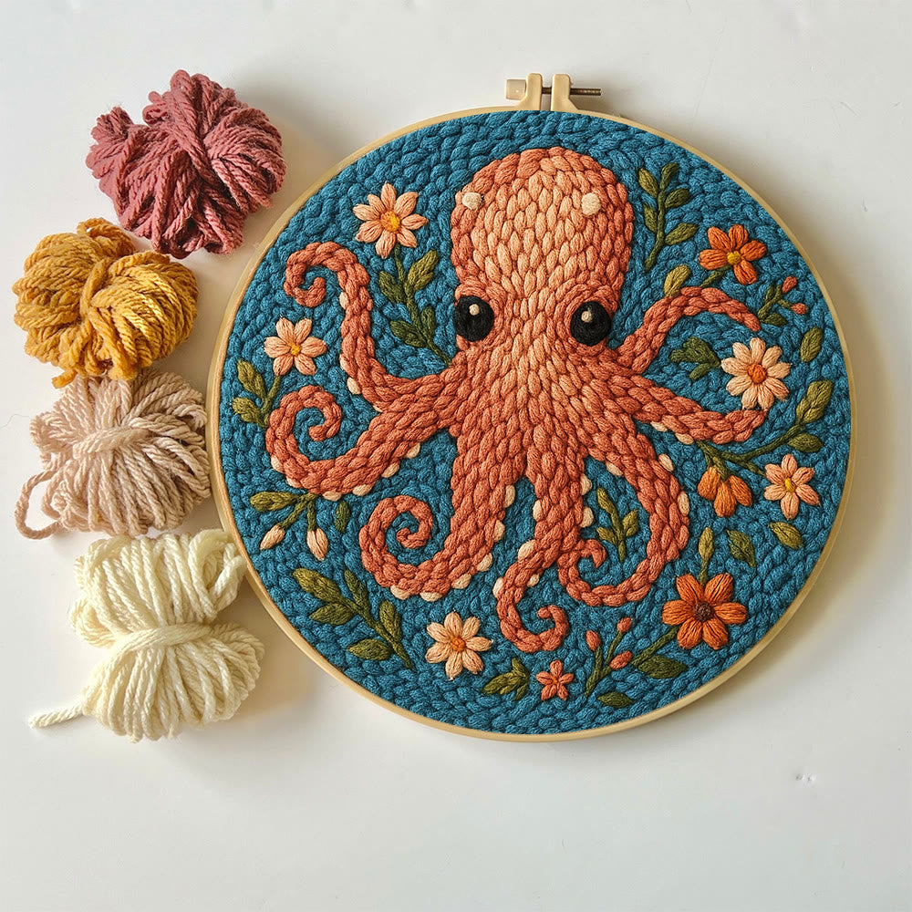 Floral Octopus Punch Needle Kit - Diy Punch Needle Coaster | Whimsical Handmade Artwork | Creative Gift For Friends - image 1