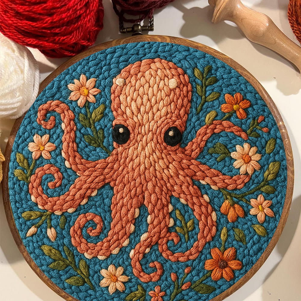 Floral Octopus Punch Needle Kit - Diy Punch Needle Coaster | Whimsical Handmade Artwork | Creative Gift For Friends - image 2