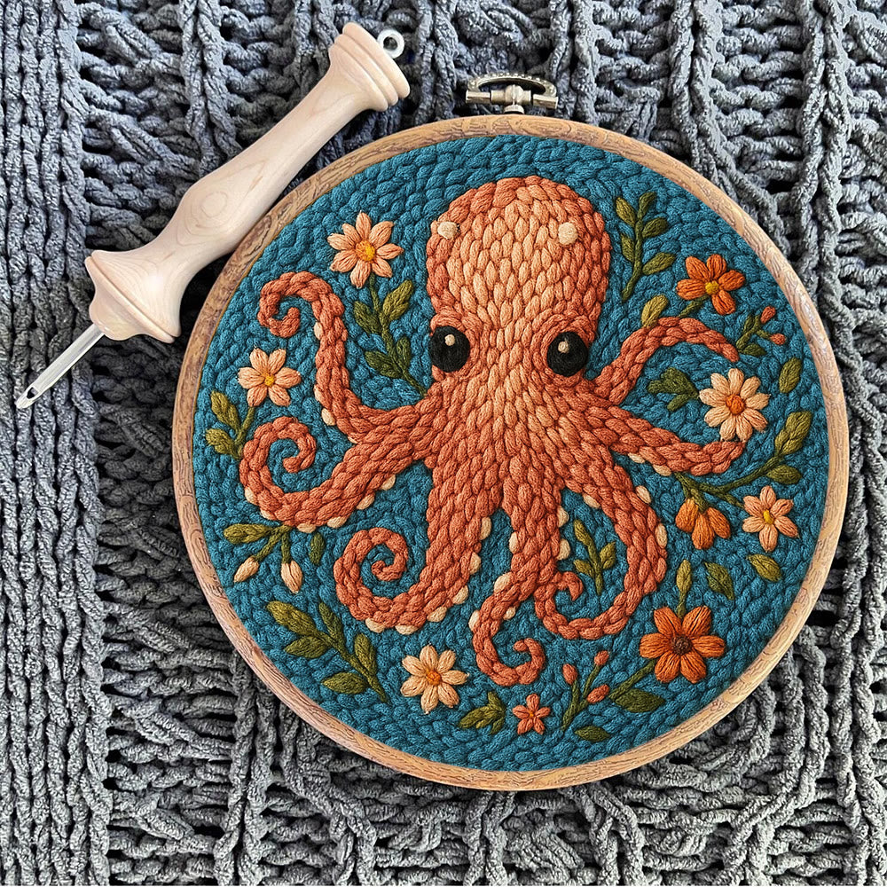 Floral Octopus Punch Needle Kit - Diy Punch Needle Coaster | Whimsical Handmade Artwork | Creative Gift For Friends - image 9