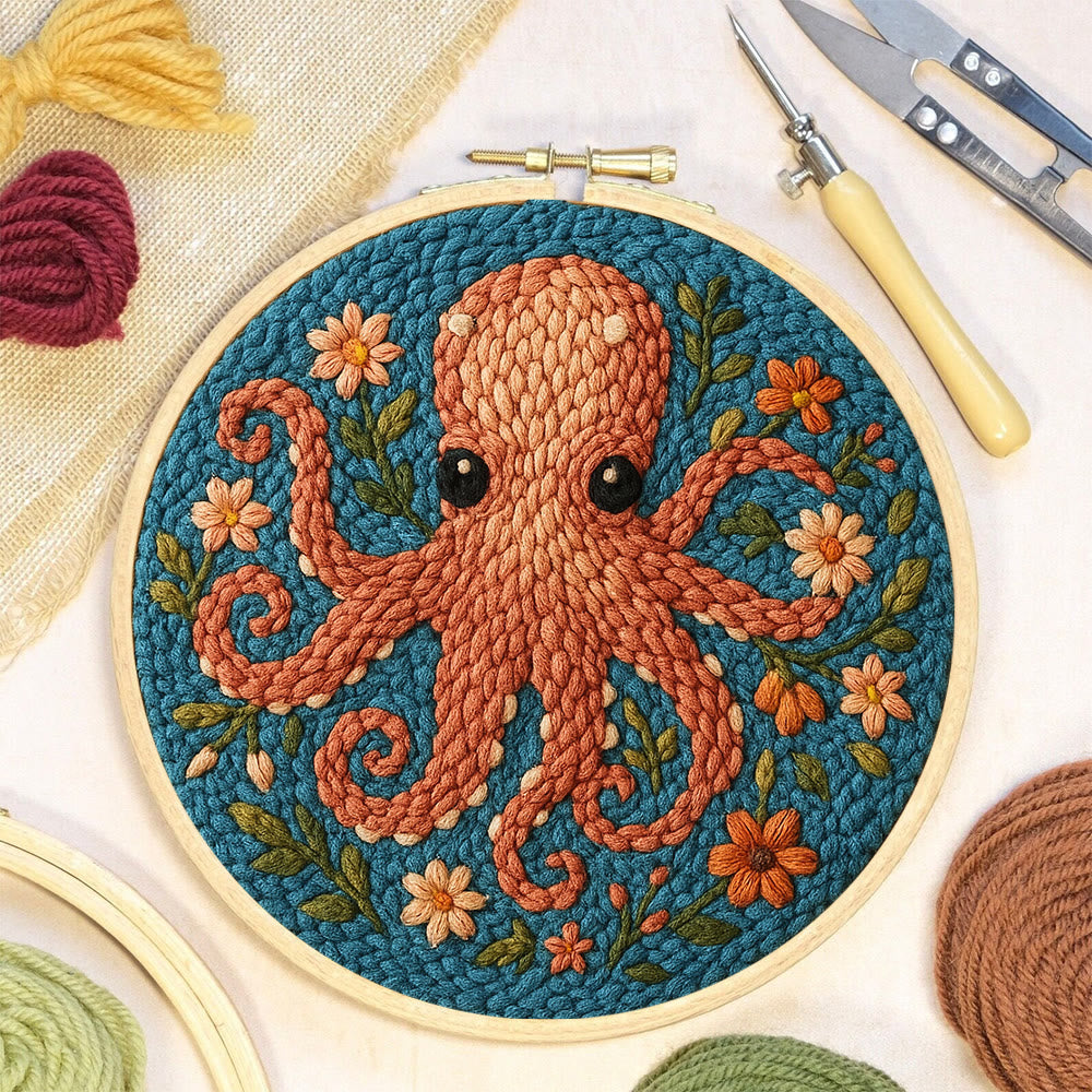 Floral Octopus Punch Needle Kit - Diy Punch Needle Coaster | Whimsical Handmade Artwork | Creative Gift For Friends - image 5