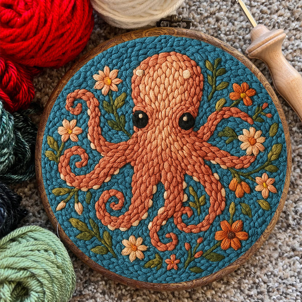 Floral Octopus Punch Needle Kit - Diy Punch Needle Coaster | Whimsical Handmade Artwork | Creative Gift For Friends - image 7