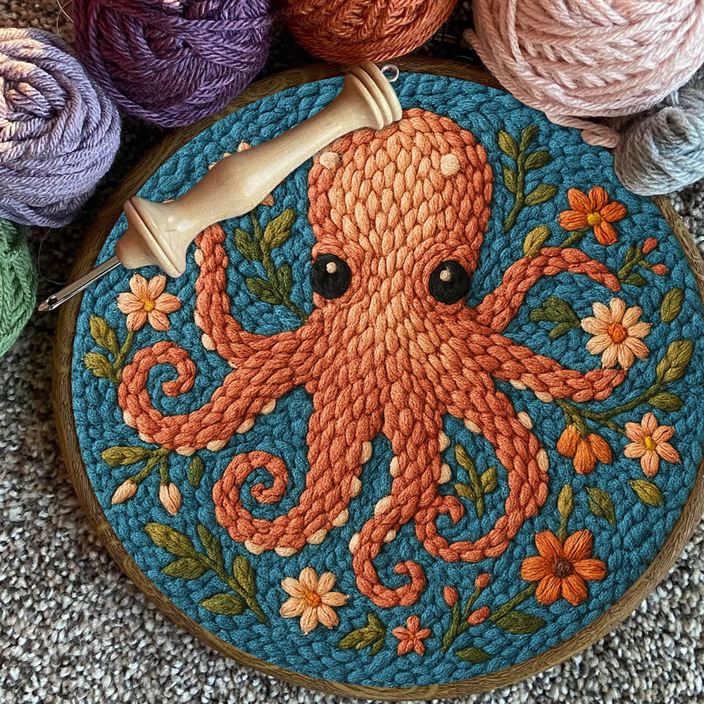 Floral Octopus Punch Needle Kit - Diy Punch Needle Coaster | Whimsical Handmade Artwork | Creative Gift For Friends - image 8