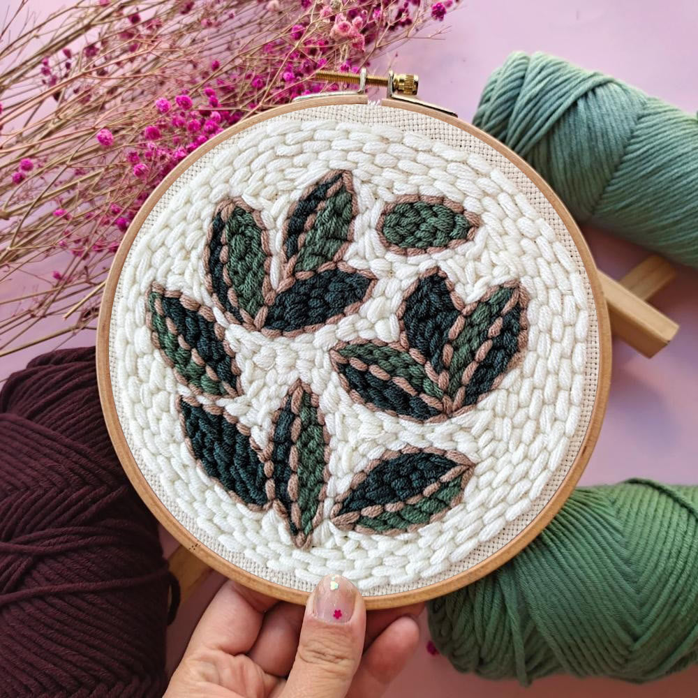 Leaf Punch Needle Kit - Diy Punch Needle Coaster | Handmade Sewing Art  | Beginner Yarn Craft  - image 1