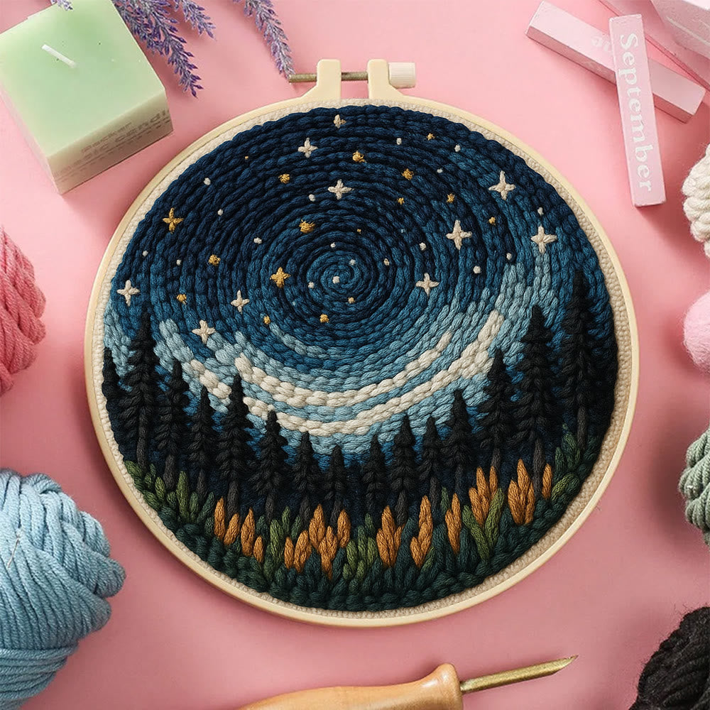 Shining Starry Sky Punch Needle Kit - Diy Punch Needle Coaster | Night Scenery Handicraft | Nice Birthday Gifts  - image 5