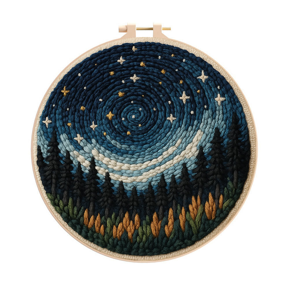 Shining Starry Sky Punch Needle Kit - Diy Punch Needle Coaster | Night Scenery Handicraft | Nice Birthday Gifts  - 8 inch Hoop Kit - image 0