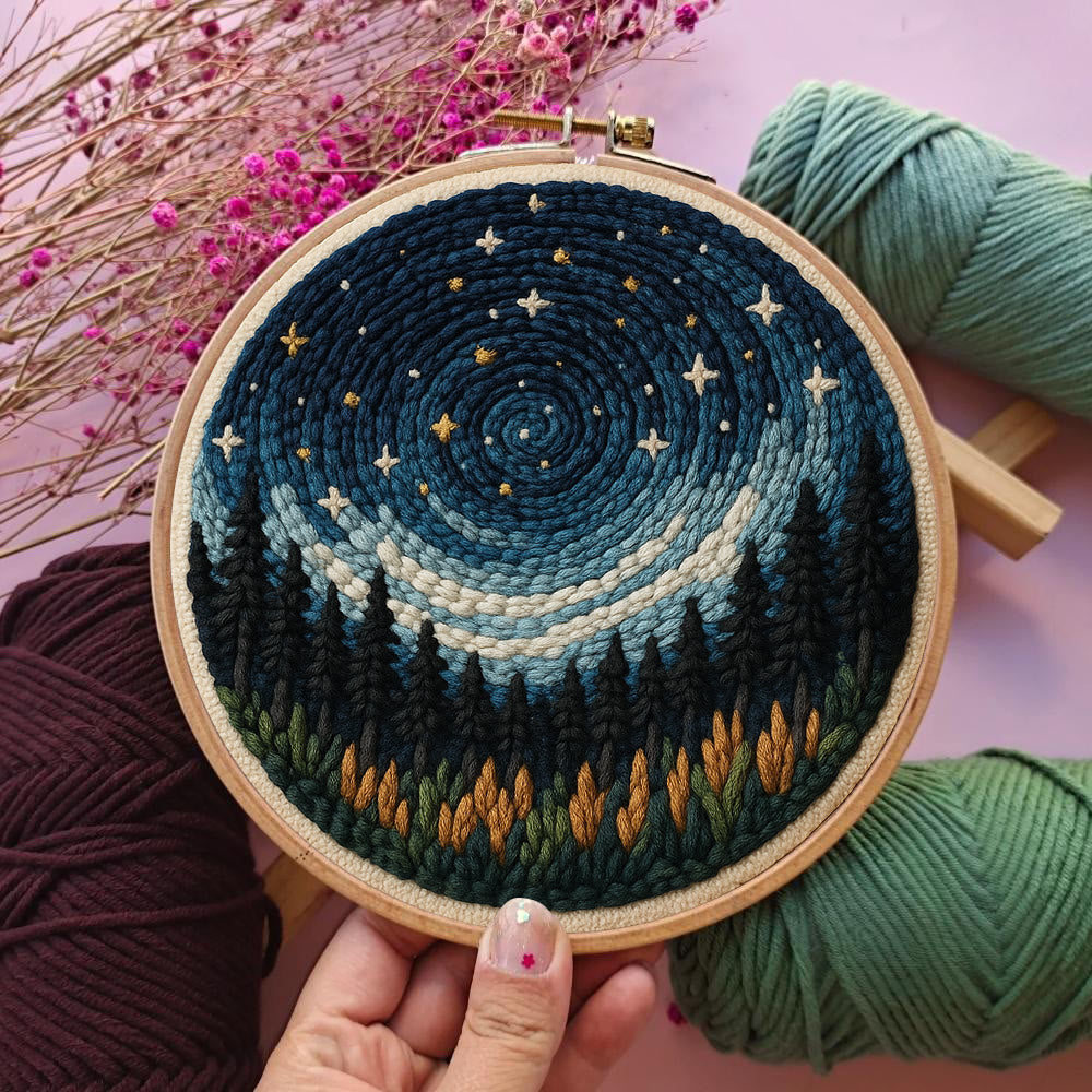 Shining Starry Sky Punch Needle Kit - Diy Punch Needle Coaster | Night Scenery Handicraft | Nice Birthday Gifts  - image 4