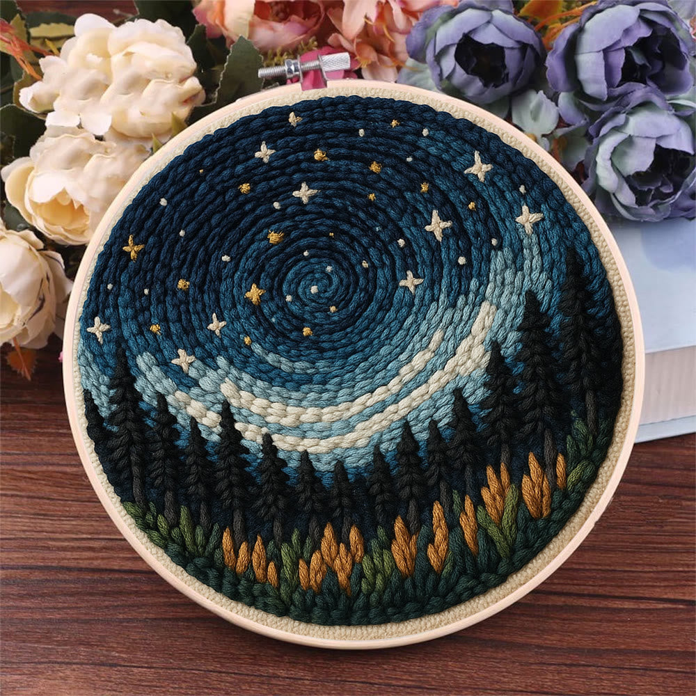 Shining Starry Sky Punch Needle Kit - Diy Punch Needle Coaster | Night Scenery Handicraft | Nice Birthday Gifts  - image 1