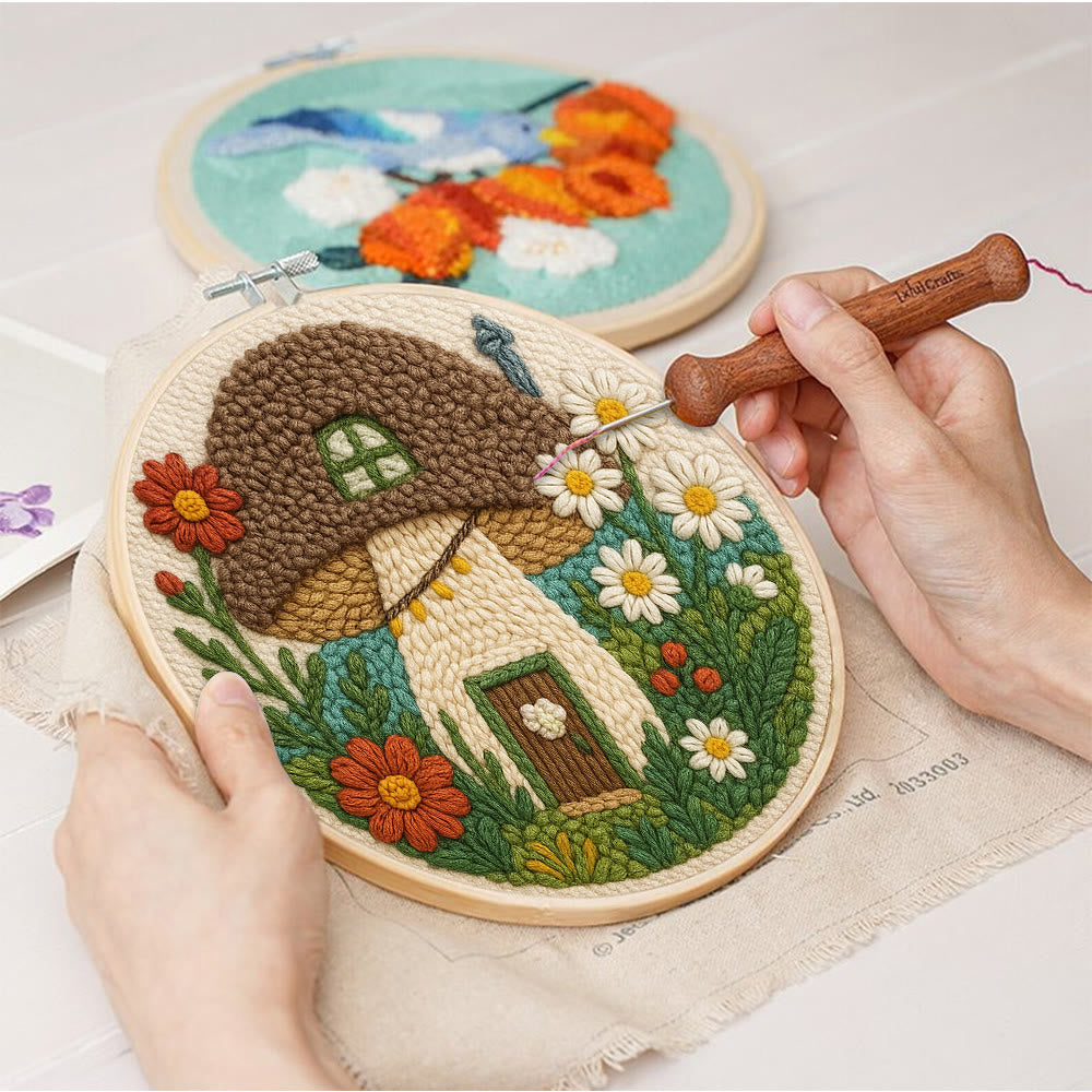 Mushroom House Punch Needle Kit - Diy Punch Needle Coaster | Handmade Floral Craft | Fantasy Needle Artwork - image 5