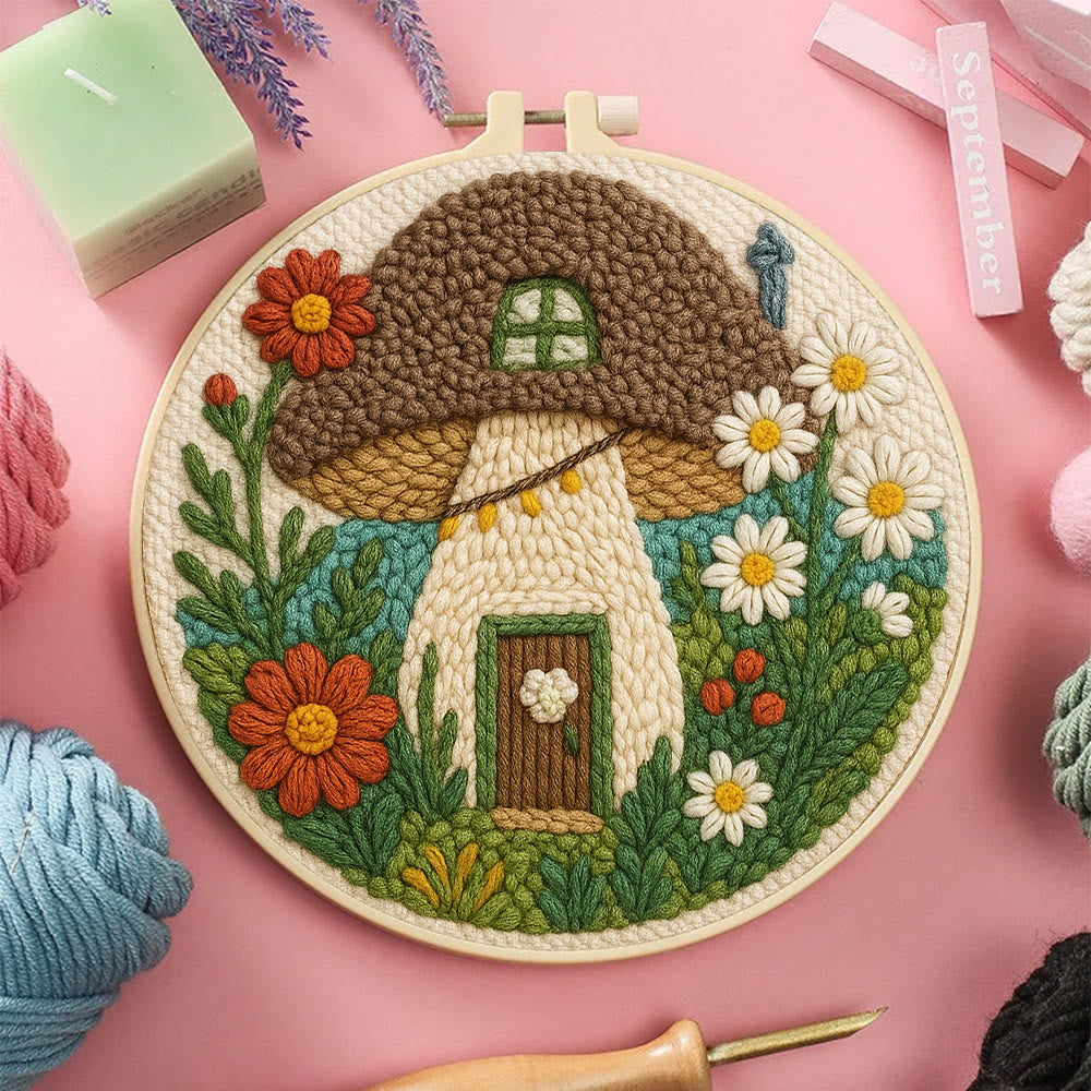 Mushroom House Punch Needle Kit - Diy Punch Needle Coaster | Handmade Floral Craft | Fantasy Needle Artwork - image 8