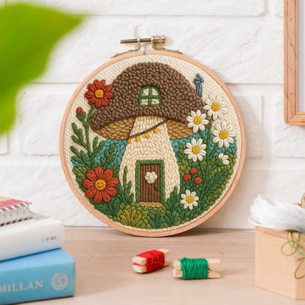 Mushroom House Punch Needle Kit - Diy Punch Needle Coaster | Handmade Floral Craft | Fantasy Needle Artwork - image 4