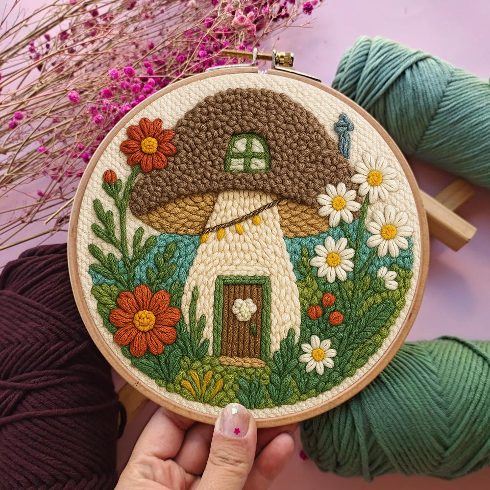 Mushroom House Punch Needle Kit - Diy Punch Needle Coaster | Handmade Floral Craft | Fantasy Needle Artwork - image 6
