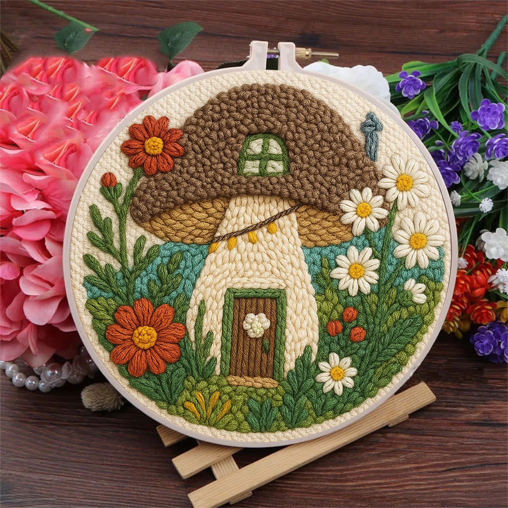 Mushroom House Punch Needle Kit - Diy Punch Needle Coaster | Handmade Floral Craft | Fantasy Needle Artwork - image 2