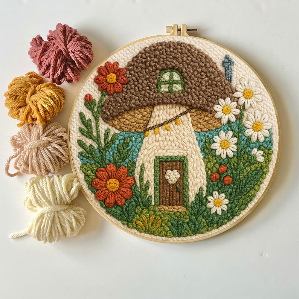 Mushroom House Punch Needle Kit - Diy Punch Needle Coaster | Handmade Floral Craft | Fantasy Needle Artwork - image 7