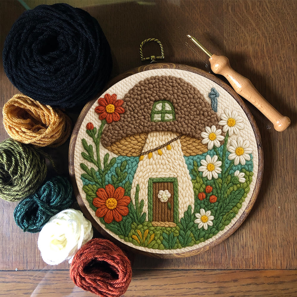 Mushroom House Punch Needle Kit - Diy Punch Needle Coaster | Handmade Floral Craft | Fantasy Needle Artwork - image 3