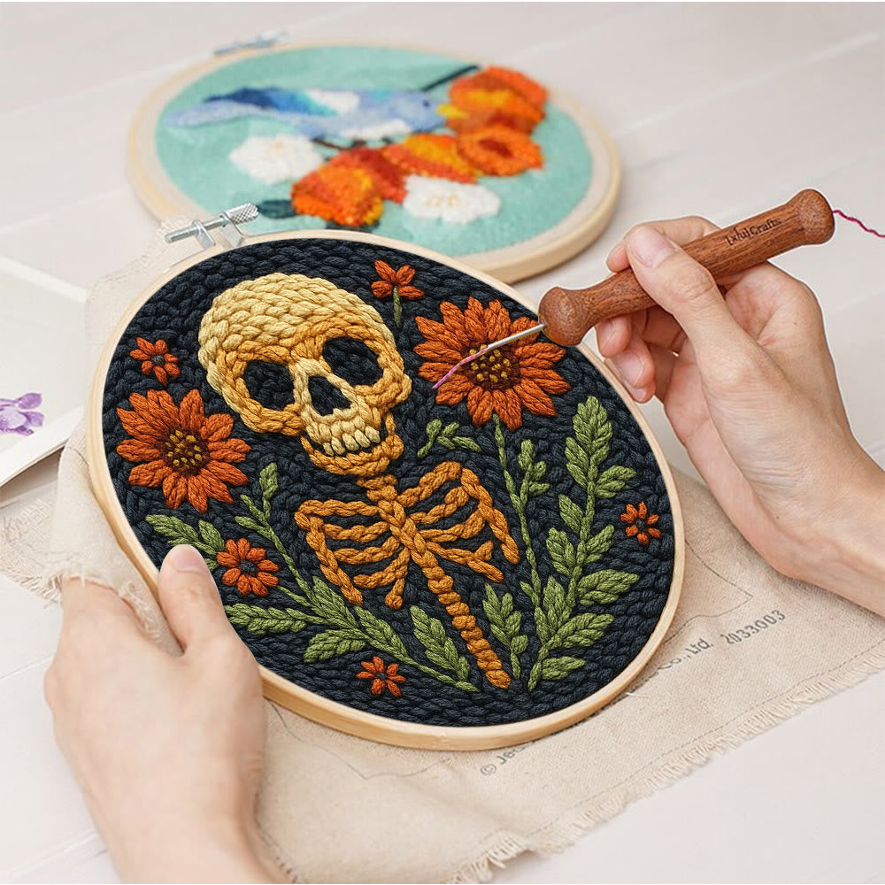 Floral Skull Punch Needle Kit - Diy Punch Needle Coaster | Spooky Halloween Art | Nice Wall Hanging  - image 7