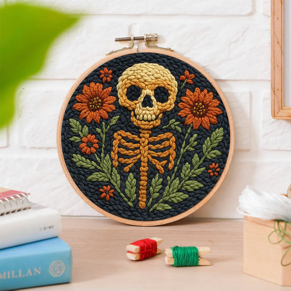  Floral Skull Punch Needle Kit - Diy Punch Needle Coaster | Spooky Halloween Art | Nice Wall Hanging  - image 6