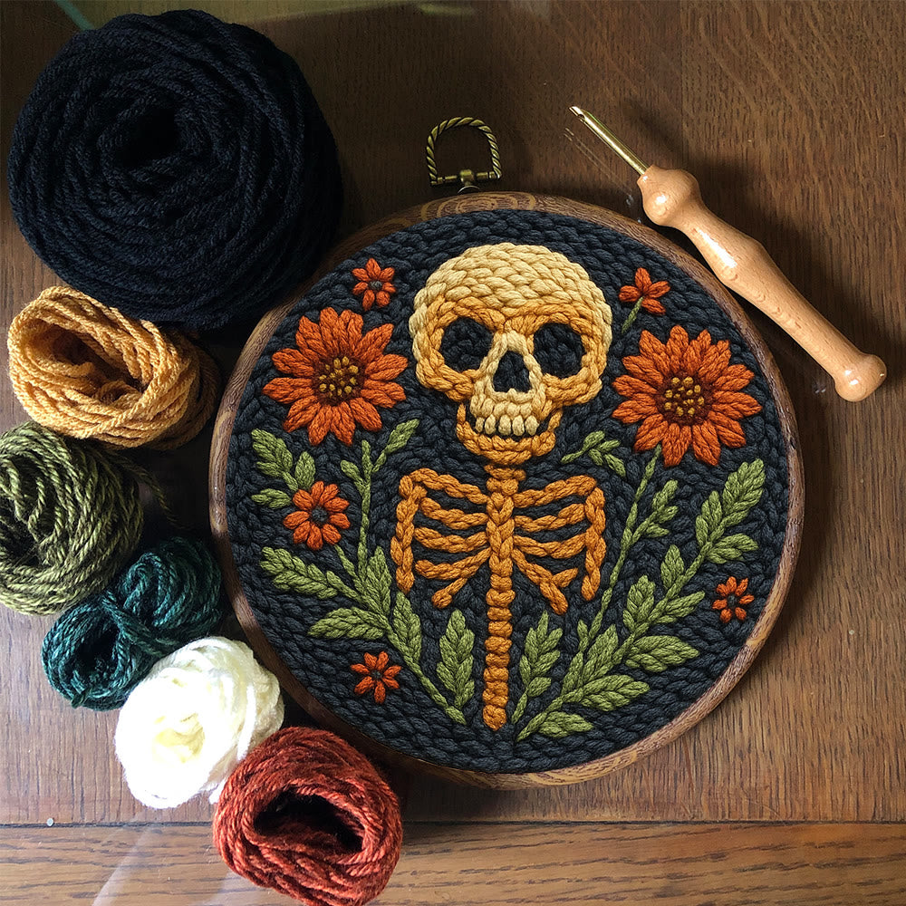  Floral Skull Punch Needle Kit - Diy Punch Needle Coaster | Spooky Halloween Art | Nice Wall Hanging  - image 1