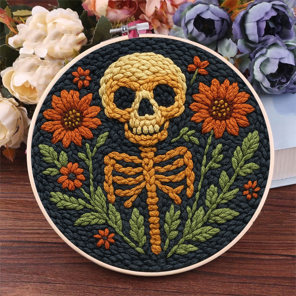  Floral Skull Punch Needle Kit - Diy Punch Needle Coaster | Spooky Halloween Art | Nice Wall Hanging  - image 4
