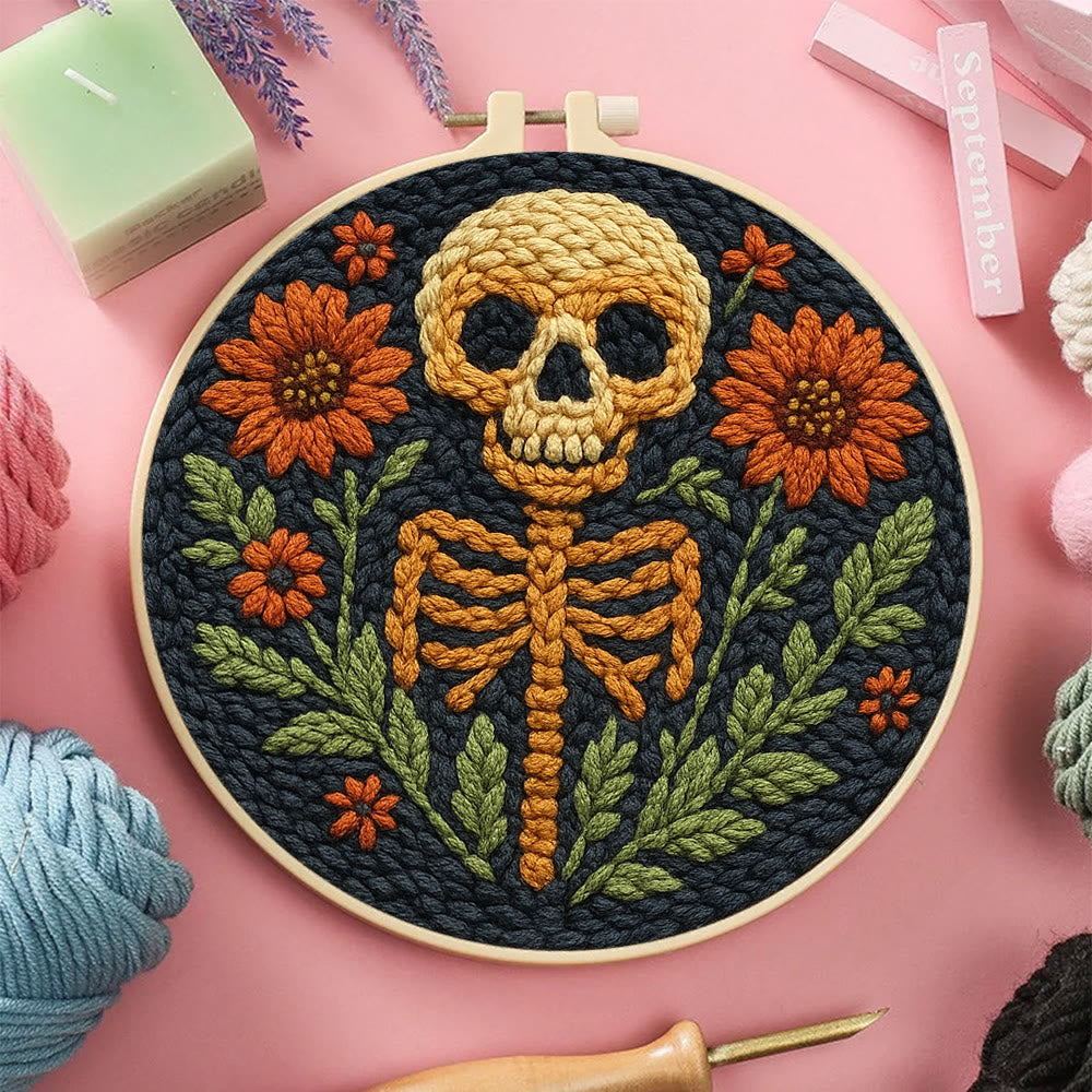  Floral Skull Punch Needle Kit - Diy Punch Needle Coaster | Spooky Halloween Art | Nice Wall Hanging  - image 3