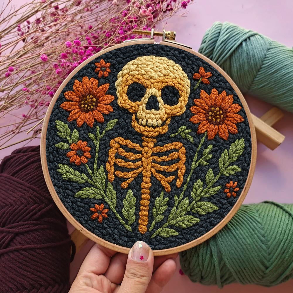  Floral Skull Punch Needle Kit - Diy Punch Needle Coaster | Spooky Halloween Art | Nice Wall Hanging  - image 2