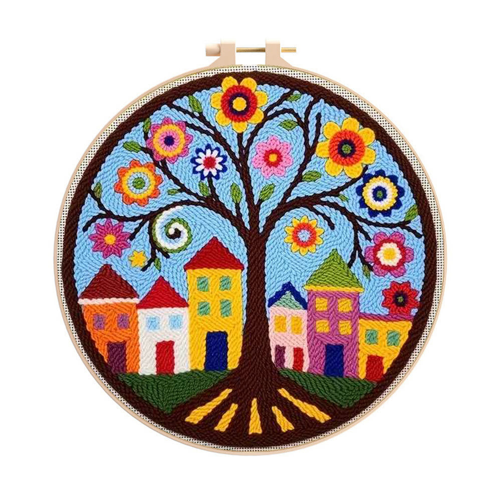  Whimsical Tree Punch Needle Kit - Diy Punch Needle Coaster | Creative Sewing Craft | Colourful Home Ornament - image 0