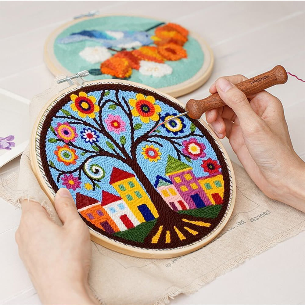  Whimsical Tree Punch Needle Kit - Diy Punch Needle Coaster | Creative Sewing Craft | Colourful Home Ornament - image 6