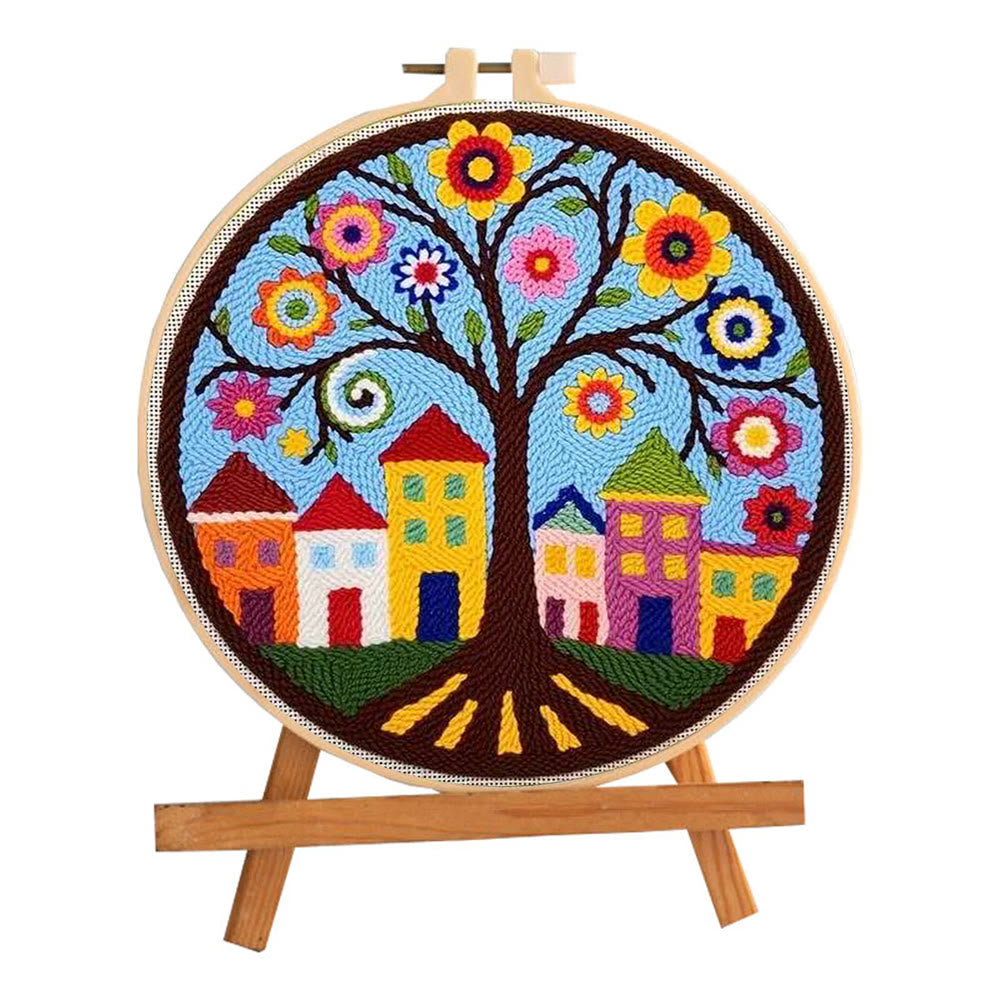  Whimsical Tree Punch Needle Kit - Diy Punch Needle Coaster | Creative Sewing Craft | Colourful Home Ornament - 8 inch Hoop Kit - image 9