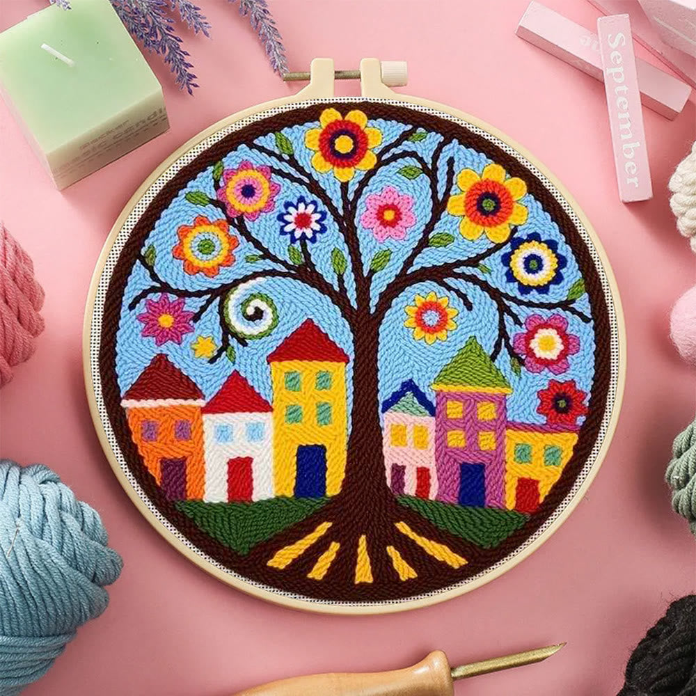  Whimsical Tree Punch Needle Kit - Diy Punch Needle Coaster | Creative Sewing Craft | Colourful Home Ornament - image 7