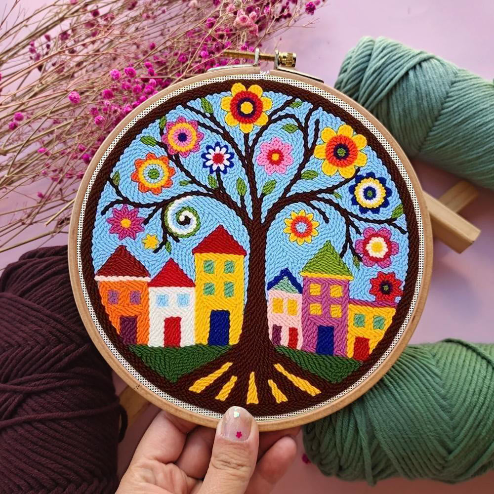  Whimsical Tree Punch Needle Kit - Diy Punch Needle Coaster | Creative Sewing Craft | Colourful Home Ornament - image 2