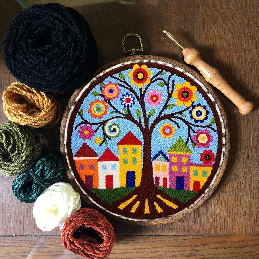  Whimsical Tree Punch Needle Kit - Diy Punch Needle Coaster | Creative Sewing Craft | Colourful Home Ornament - image 1