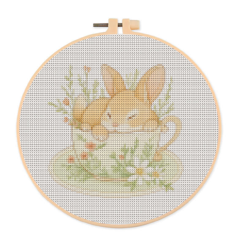  Cross Stitch Kit - Rabbit In Cup | Lovely Animal Stitch Work | Diy Handmade1 Craft  - 20×20cm - image 0