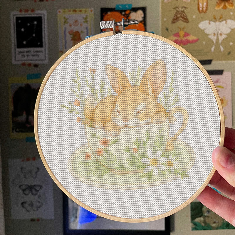  Cross Stitch Kit - Rabbit In Cup | Lovely Animal Stitch Work | Diy Handmade1 Craft  - image 1