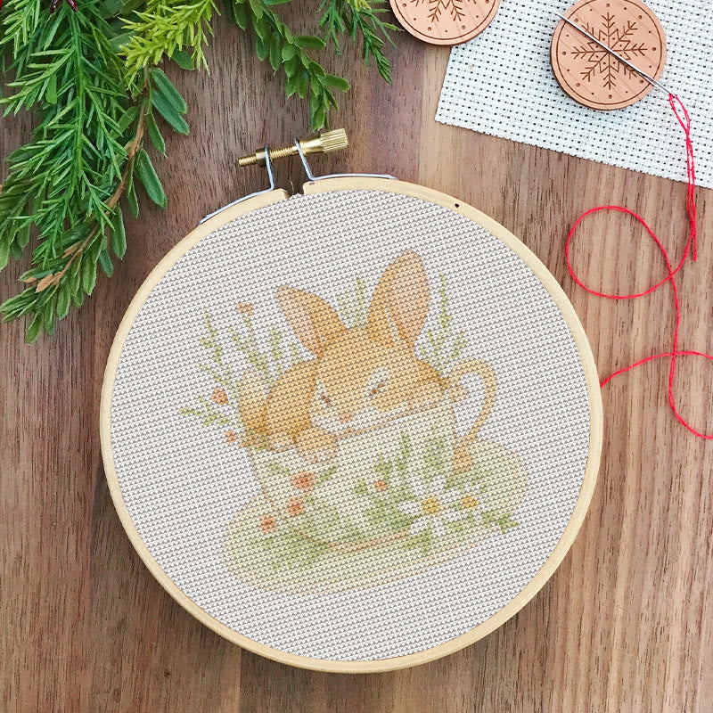  Cross Stitch Kit - Rabbit In Cup | Lovely Animal Stitch Work | Diy Handmade1 Craft  - image 2