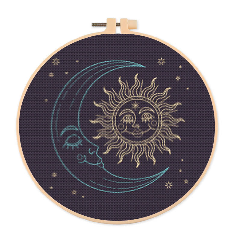 Cross Stitch Kit - Glittering Sun And Moon | Mystical Needle Artwork | Perfect For Wall Hanging  - 20×20cm - image 0
