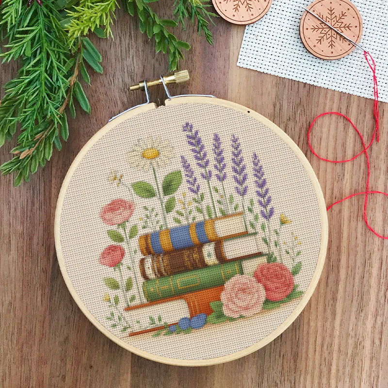  Cross Stitch Kit - Floral Book | Unique Handmade Collection | Nice Gifts For Book Lovers - image 1