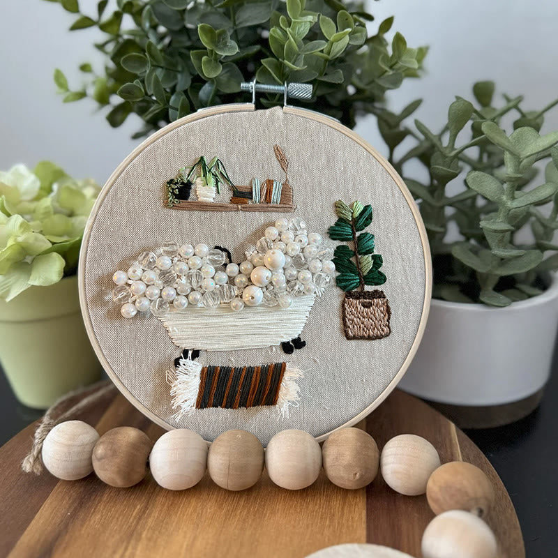 Rubbyoo Bead Embroidery Kit - Cozy Bath | Easy Handmade Artcraft | Nice Home Ornament - image 1