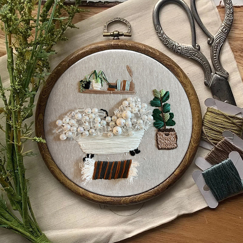 Rubbyoo Bead Embroidery Kit - Cozy Bath | Easy Handmade Artcraft | Nice Home Ornament - image 6