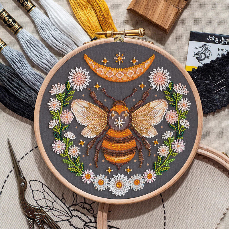 Rubbyoo Bead Embroidery Kit - Floral Bee | Diy Handicraft Collection | Exquisite Needle Art - image 1
