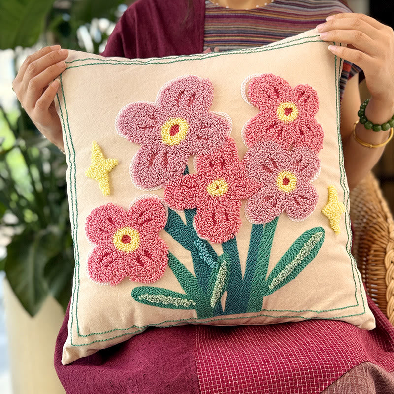 Punch Needle Pillow Kits - Diy Floral Craft | Unique Home Decoration | Perfect Gifts For Housewarming  - Pink flowers - image 3