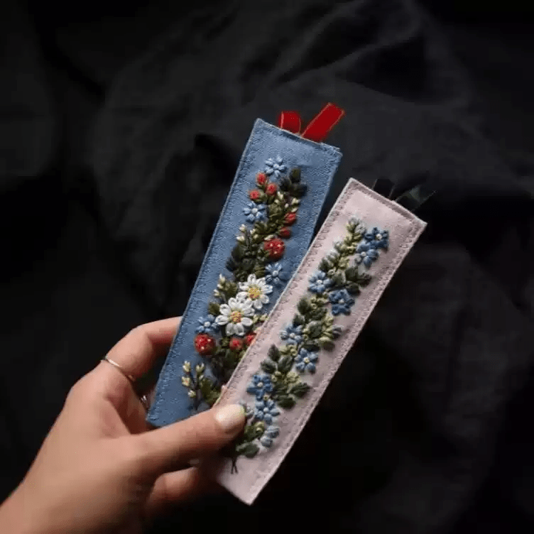 Embroidery Floral Bookmark Kit | Perfect Gifts For Book Lovers | Diy Handmade Artwork - Blue - image 0