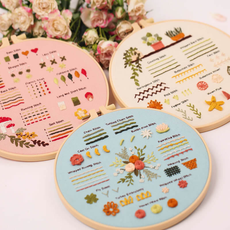Rubbyoo 3-piece Embroidery Starter Kit - Beginner Floral Pattern |  Various Stitch Craft | Gifts For Needlework Starter - image 3