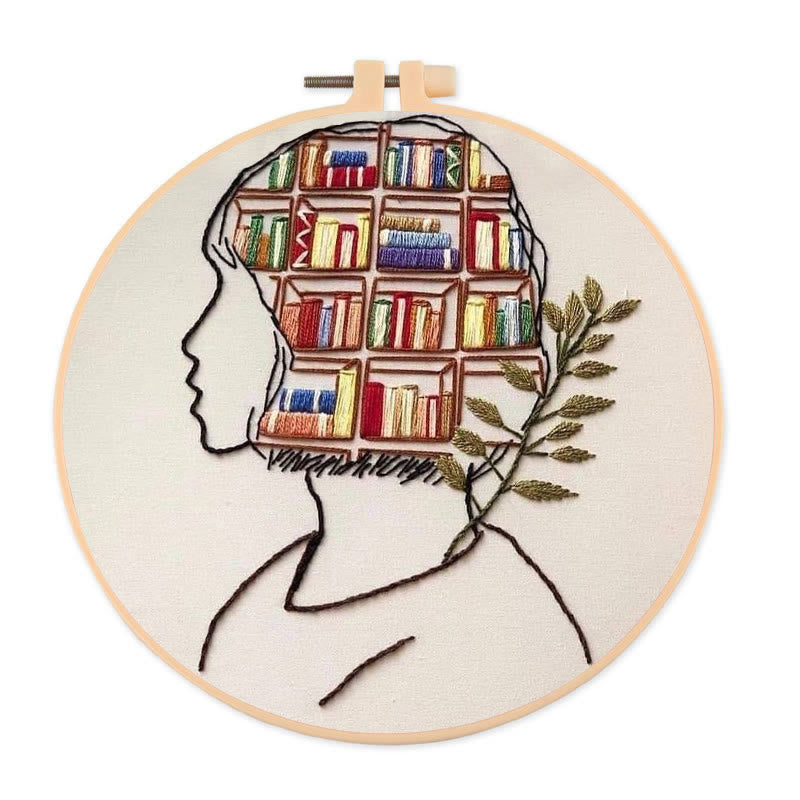 Rubbyoo Embroidery Kit - Book In Mind | Perfect Gifts For Book Lovers | Diy Bookshelf Ornament - 20*20cm - image 0