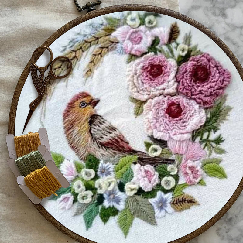 Rubbyoo Embroidery Kit - Stunning Birds With Flowers | Floral Needle Handicraft | Unique Gifts For Room Decor - image 1