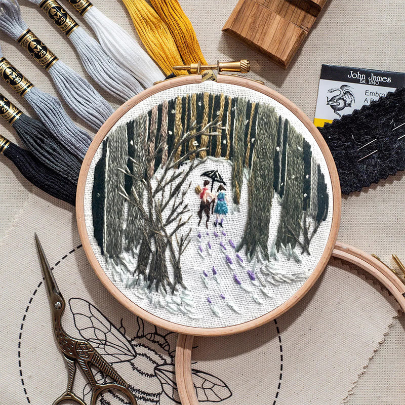 Rubbyoo Embroidery Kit - Snowy Path | Winter Landscape Craft | Perfect As Hanging Ornament  - image 1