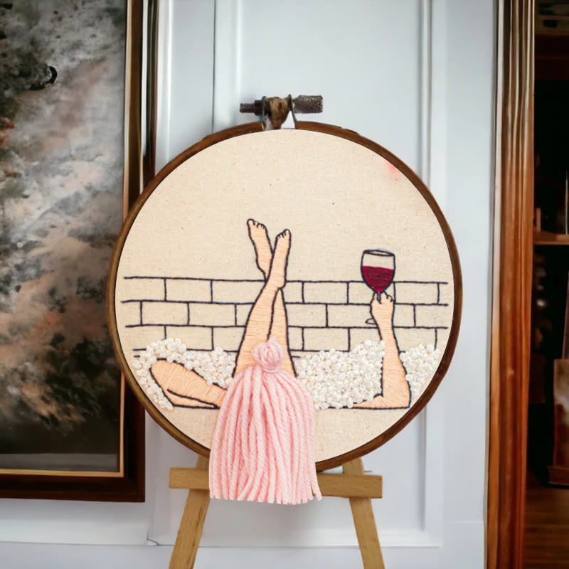 Rubbyoo Embroidery Kit - Wine And Bath | 3d Hair Handicraft | Creative Needle Artwork - image 3