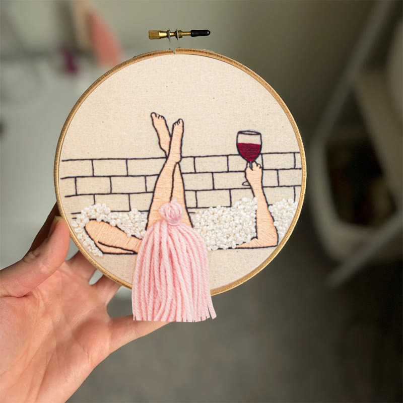 Rubbyoo Embroidery Kit - Wine And Bath | 3d Hair Handicraft | Creative Needle Artwork - image 1